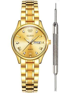 Women's Gold Crystal Accent Analog Quartz Roman Numerals Dial Fashion Wristwatch